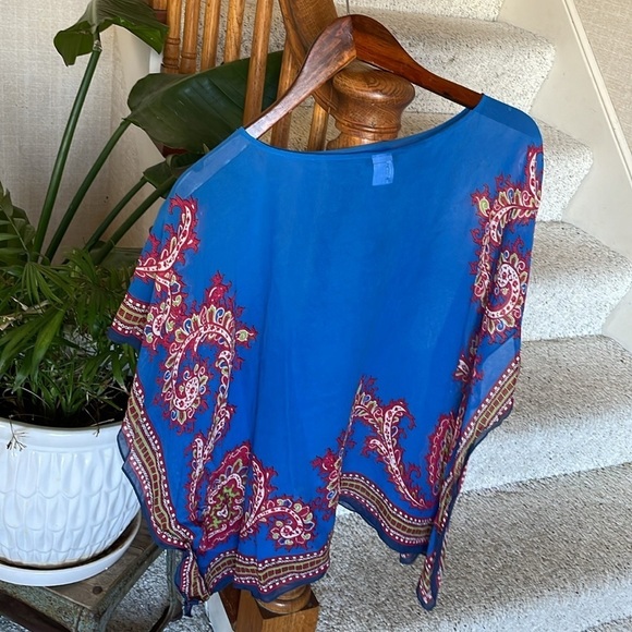Talbots Blue Paisley Silk Kaftan Pop Over Tunic Top - Picture 6 of 9